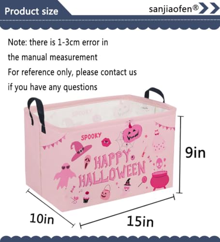 Image of Sanjiaofeng Rectangular Pink Halloween Ghost Storage Basket,Waterproof Foldable Storage Baskets,Trick or Treat Halloween Basket,Halloweens Party Candy Gift Baskets(Pink Ghost)