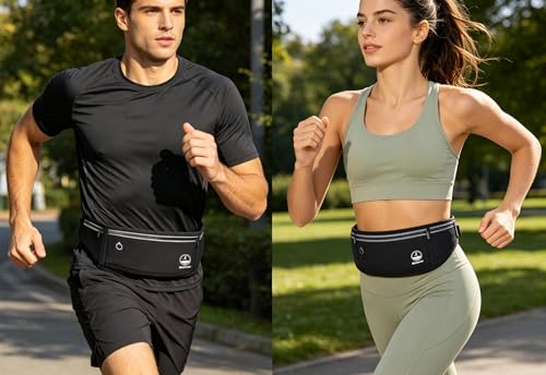 Image of Slim Running Belt Phone Holder Fanny Packs for Women Men - Black | Jogging Pouch, For Hiking Cycling Workout, Travelling Money Belt, Phone Holder