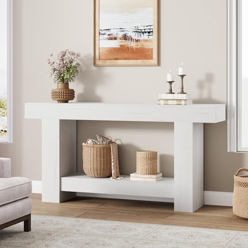 63 Inches Long Console Table for Entryway, Farmhouse Console Table for Living Room, 2-Tier Large Sofa Table with Storage, Wooden Entryway Entry Table for Entrance, Hallway
