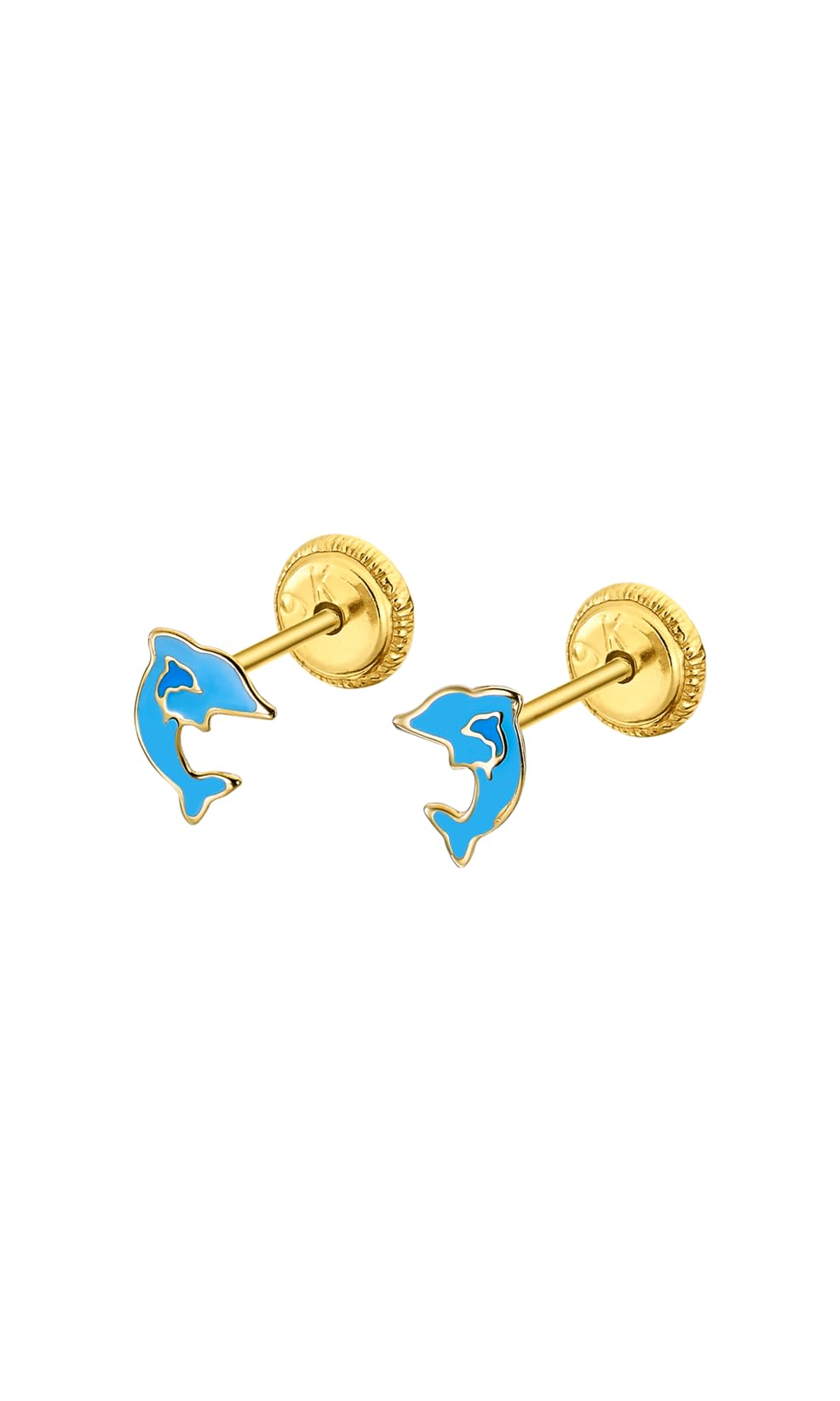 Pendientes de oro de ley de niña Time Road con diseño de delfín 3