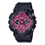 Casio GMAS120RB-1A Women's Black Glossy Hot Pink Dial Alarm Chronograph G Shock Watch, blue, Modern