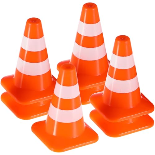 Gatuida 14pcs Mini Traffic Cones, Tiny Simulation Road Parking Signs, Orange Plastic Roadblock Toy for Kids Construction Theme Party Favors