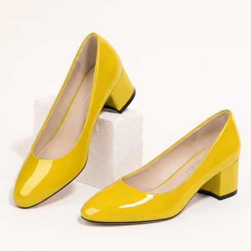 Image of SKYSTERRY Women's Low Heel Dress Pumps Shoes 2 Inch | Low Chunky Block Heel Pumps, Closed Round Toe Heels, Patent Leather Office Work Wedding Pumps Shoes