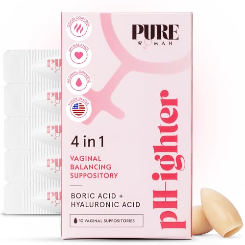 PURE WOMAN pH-ighter 10 Vaginal Boric Acid Suppositories for Women with Hyaluronic Acid - 4 in 1 Vaginal Suppositories for Discomfort, Dryness, Odor & pH Balance for Women - Full Vaginal Health Care
