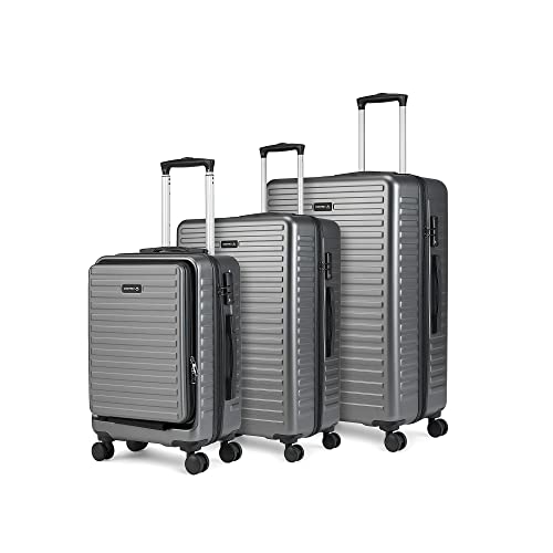 Image of Assembly Polycarbonate Hard Luggage Set of 3 - Check in 74 cm, 62 cm & Cabin 54 cm- Premium Hardsided Trolley Bags for Travel (Grey)