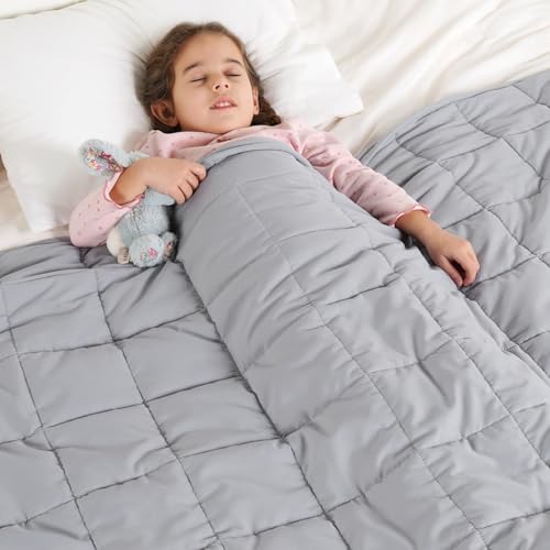Kivik Weighted Blanket 7 lbs, 41" x 60" Grey Weighted Blankets for Small Single/Twin Size Bed, All-Season Breathable Soft Heavy Blanket for Travel, Calming & Sleep, Washable