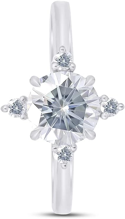 1 Carat Center Round Cut Moissanite Lab Created Diamond North Star Engagement Promise Ring In 14k Gold Over Sterling Silver Jewelry For Women (1.10 Cttw)