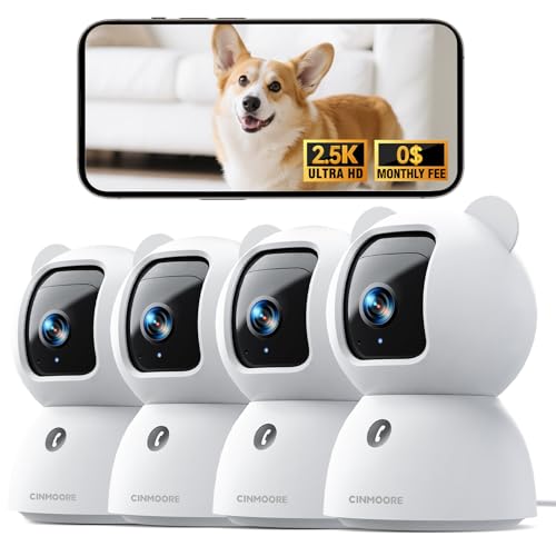 CINMOORE 2.5K Indoor Security Camera 4pack, Non-Subscription AI Person/Pet/Cry Detection, 4MP Pet/Dog/Cat/Baby Camera w/Phone App, Pan Tilt WiFi, Night Vision, Full Duplex Audio for Home Security