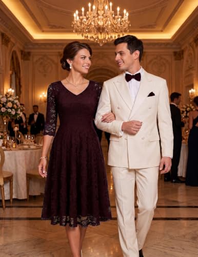 Image of Dressystar Long Sleeves Lace A Line Formal Wedding Guest Dresses