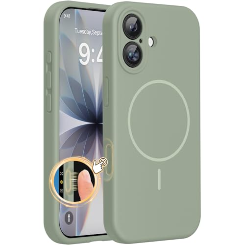 Miracase iPhone 17 用 ケース MagSafe対応 シリコン カメラコントロール カバー 3.0ミリ レンズ保護 マグネット搭載 いPhone17ケース 耐衝撃 衝撃吸収 あいふぉん 17 パティナグリーン
