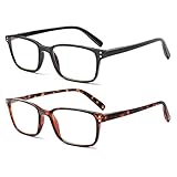 COJWIS Lesebrille 2 Pack Blaue Licht Blockieren Brille Federscharnier Anti Schwindlig Damen und Herren Leicht Brillen (2 Farbe Mischen, 1.50)