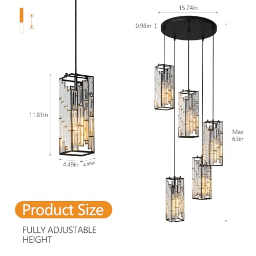 Image of Black Pendant Lighting Modern Pendant Light, Mini Crystal Chandeliers,Adjustable Pendant Light Fixture for Kitchen Island Dinning Room Bedroom (5 Light)
