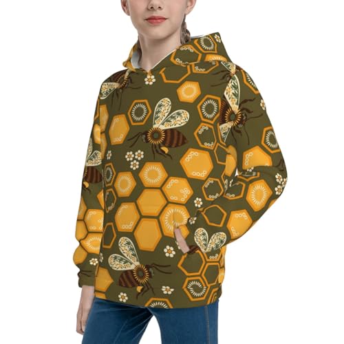 Bees and Honeycombs Kid Hoodies Boys Sweatshirts Girls Pullover with Pocket2