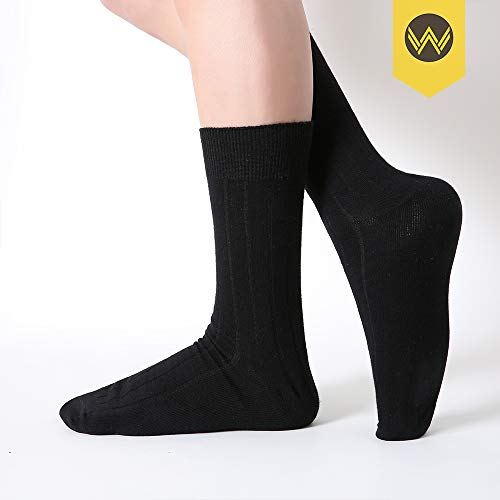 WANDER Mens Dress Socks Double Needle Rib Cotton Solid Premium Socks Lightweight Classic Business Socks 6/8 Pairs 7-12/13-15