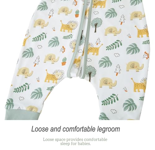 Image of Chilsuessy Toddler Sleep Sack with Feet 2-3 T, 1.0 TOG Cotton Baby Wearable Blanket with Legs, Sleep Bag Walker with 2-Way Zipper, Green & Lion