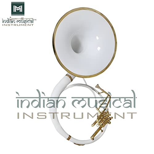 Indian Musical Instrument White Color 22" Size Handmade Sousaphone Brass Made Tuba With Mouth Piece And Carry Bag(White Gold) #TOP4