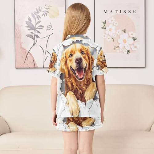 ALAZA Golden Retriever Puppy Dog White Satin Pajamas Set Short Sleeve Button Down Sleepwear Summer Pjs 2 Piece4