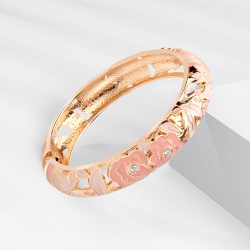 UJOY Womens Multi-Colors Cloisonne Bracelet Plated Flower Hollowed Enameled Hinged Cuff Bangles Jewelry Gift 88A102