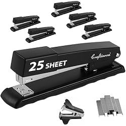 Craftinova Metal Desktop Stapler - 25 Sheet Capacity, Heavy Duty, Black, with 2000 Staples & Remover, Office Use, 6 Pack