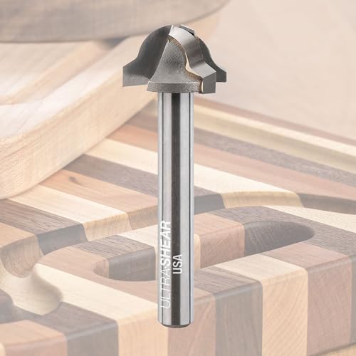 Ultra-Shear 3-Flute Carbide-Tipped Juice Groove Router Bits Cleaner Cutting Board Grooves with Chamfered Lead-in Faster Feed Rates Smoother Finish CNC & Template Routing Made in USA US2350JG