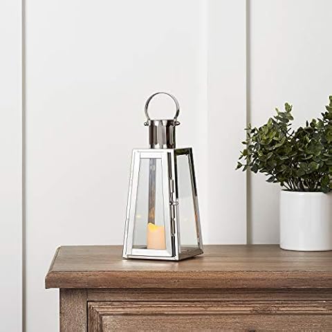 Silberne Edelstahl LED Laterne LED Kerze 21cm Timer Lights4fun Cover