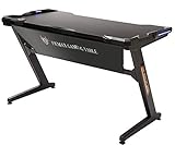 FICMAX Gaming Desk Z Shape Gaming Computer Desk with LED Light Pro Gamer Computer Table with Leather Fender Cloth Ergonomic PC Desk for Gamer Z Leg Home Office Desk E-Sport Gaming Desk (Black)