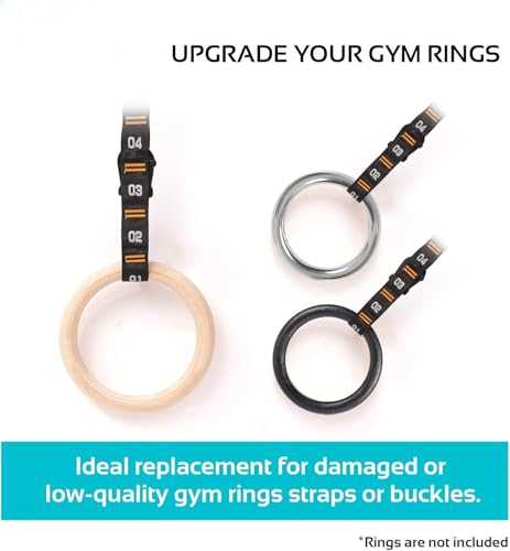 Image of Adjustable Numbered Straps for Gymnastic Rings Steel Carabiners Quick Hook System Easy to Set Up One Pair Strap Only (Orange)