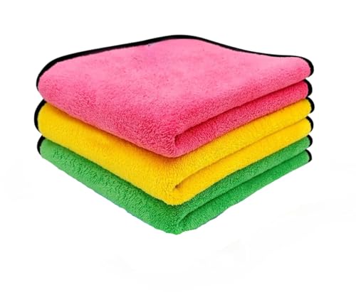 Image of KDJA Microfiber Cloth for Car Pack of 3 (40x40 cm) 600 GSM Multicolour Ultra Soft & Absorbent Towels Cleaning Cloth for Car Bike Kitchen - Cleaning, Drying, Dusting & Detailing