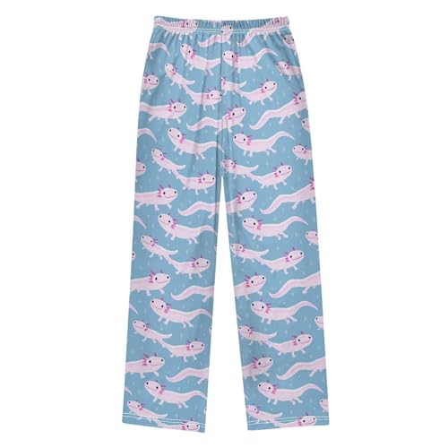 Cute Pink Axolotls Pajama Lounge Pants with Pockets Sleepwear Soft Elastic Waist PJ Bottoms 6-14 Years2