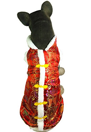 SELMAI Dog Costume Chinese New Year Style Tang Print Jacket Medium Dog Clothes Winter Red 2XL