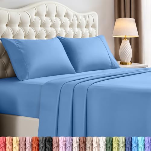 Image of Utopia Bedding Full Size Sheet Set - 4 Piece Bed Sheets, Soft and Breathable Microfiber, Includes 1 Fitted Sheet, 1 Flat Sheet and 2 Pillowcases - Oeko Tex (Dutch Blue)