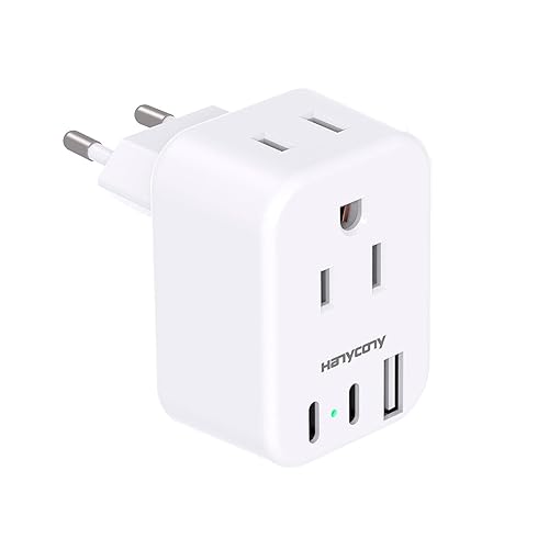 European Travel Plug Adapter USB C, International Plug Adapter, US to Europe Plug Adapter with 2 Outlets 3 USB Ports(2 USB C), Type C Power Adapter to Italy Spain France Portugal Iceland Germany - Type C - Most of Europe