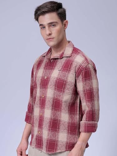 Image of The Indian Garage Co Men Relaxed Fit Checkered Full Sleeves Cutaway Collar Casual Shirt