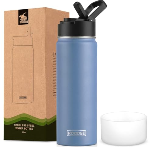 Image of koodee Water Bottle-22 oz Stainless Steel Vacuum Insulated Sports Wide Mouth Water Bottle with Straw Lid, Reusable Metal Water Flask for School (Royal Blue)