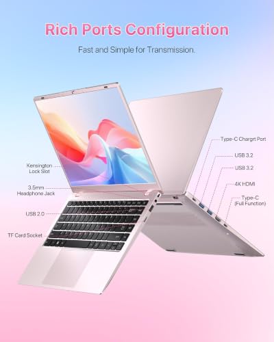 Image of 2026 Pink Laptop, Pentium Gold 6500Y Processor(Up to 3.4 GHz),12GB RAM 128GB SSD,15.6 Inch FHD IPS Display, 5000mAh Battery,Type-C,Portable Laptops Computer for Business Office