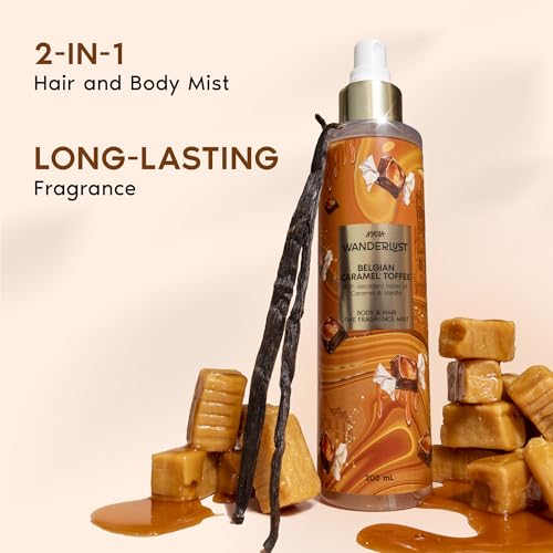 Image of Nykaa Wanderlust Belgian Caramel Toffee Body & Hair Fine Fragrance I Perfume Mist for Women - 200 ml I Caramel & Vanilla | Long-Lasting, Travel‐Friendly, Vegan,Paraben‐Free, IFRA Certified