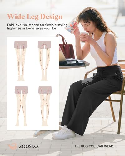 ZOOSIXX Lounge Pants Women - Yoga Pants Wide Leg Pants for Women Gaucho Loose Casual Flowy Palazzo Sweatpants Pajamas Trousers with Pockets for Work Travel Teacher Summer Vacation Beach Black - image 4