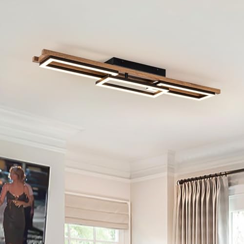 Lingkai 39.3" LED Modern Ceiling Lights Wooden Square Rectangular Lamp