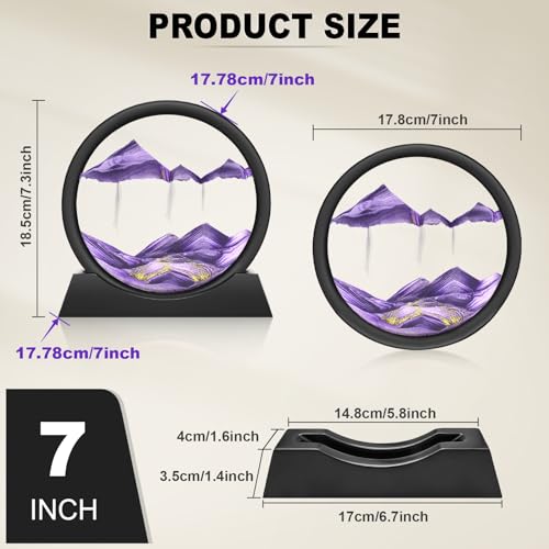 Image of Wai Danie Moving Sand Art Picture 3D Hourglass Deep Sea Sandscape Liquid Motion Display Painting Flowing Sand Frame Relaxing Desktop Home Office Work Decor (Purple, 7 Inches)