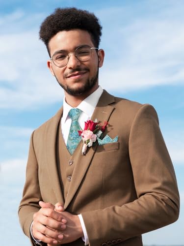 Image of Mantieqingway Floral Ties for Men, 3pcs /set Neck Tie Pocket Square Holder Set for Wedding Business Prom Party Usual