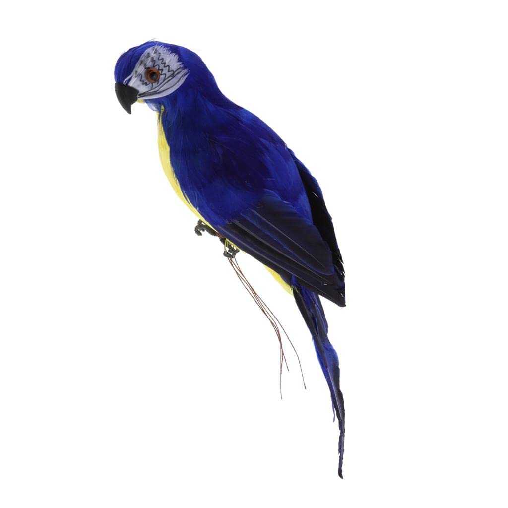 Guacamayos artificiales decorativos de 35 cm con plumas, adornos azules para macetas
