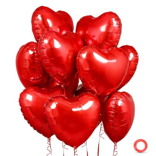 Heart Shaped Red Foil Balloons - 15 Pack