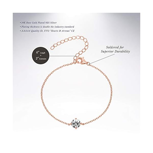 PAVOI 14K Gold Plated Cubic Zirconia Solitaire Diamond Bracelet | Bridesmaid Bracelets | Rose Gold Bracelets for Women