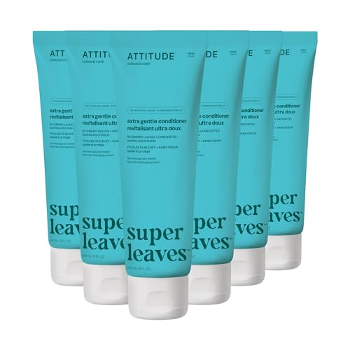 ATTITUDE Extra Gentle Hair Conditioner, Soothes Dry Scalp, Naturally Derived Ingredients, Vegan Detangler, Dermatologically Tested, Unscented, 8 Fl Oz (Pack of 6)