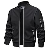 TACVASEN Herren Bomberjacke Fliegerjacke Übergangsjacke Leicht Pilotenjacke Bomber Jacke Windjacke Herbstjacke für Männer (M, Schwarz)
