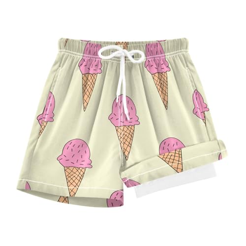 YANENDIE Boy Swim Trunks with Compression Liner Pink Ice Cream Cones Boys Swim Shorts Quick Dry Beach Shorts