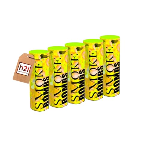 h2i Rauch Vulkan Fontäne | 5 Stück | Gelb | Time 45 sek | Smoke Tube Rauchfackel Rauchtopf Rauchgenerator Rauchbombe mit dichtem kräftigem Rauch |G7| Ganzjahresfeuerwerk Kat T1/F1