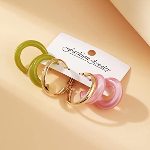 Pink Fruit Green Acetate Earrings Set 3 Pairs Of Creative Simple Acrylic Earrings Retro Alloy Earrings #TOP4