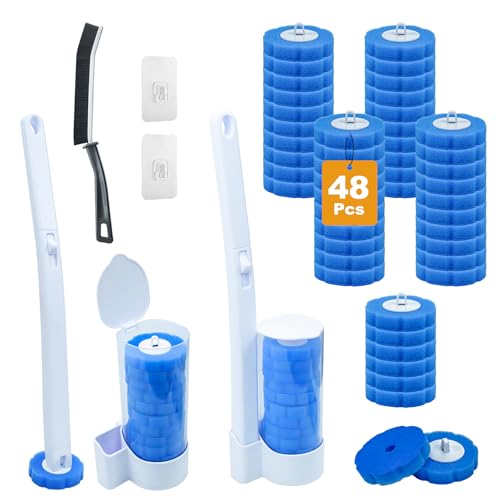 2 Pack Dispasable Toilet Brush and Holder Set with 48 Toilet Brush Refills