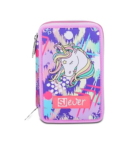Sj Gang Style Jam Gang Sj Ever Astuccio Scuola 3 Zip, Viola, Heartscope Girl, Portapenne Triplo Scomparto Completo Di Penne, Matite, Colori, Accessori Zaino, Elementari, Medie, Bambina - 6